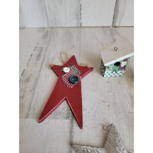 Vintage star tree golden trim variety ornament Xmas set birdhouse - Picture 3 of 9